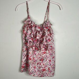 Floral Bib Tier Ruffle Tank Top Size Small Medium